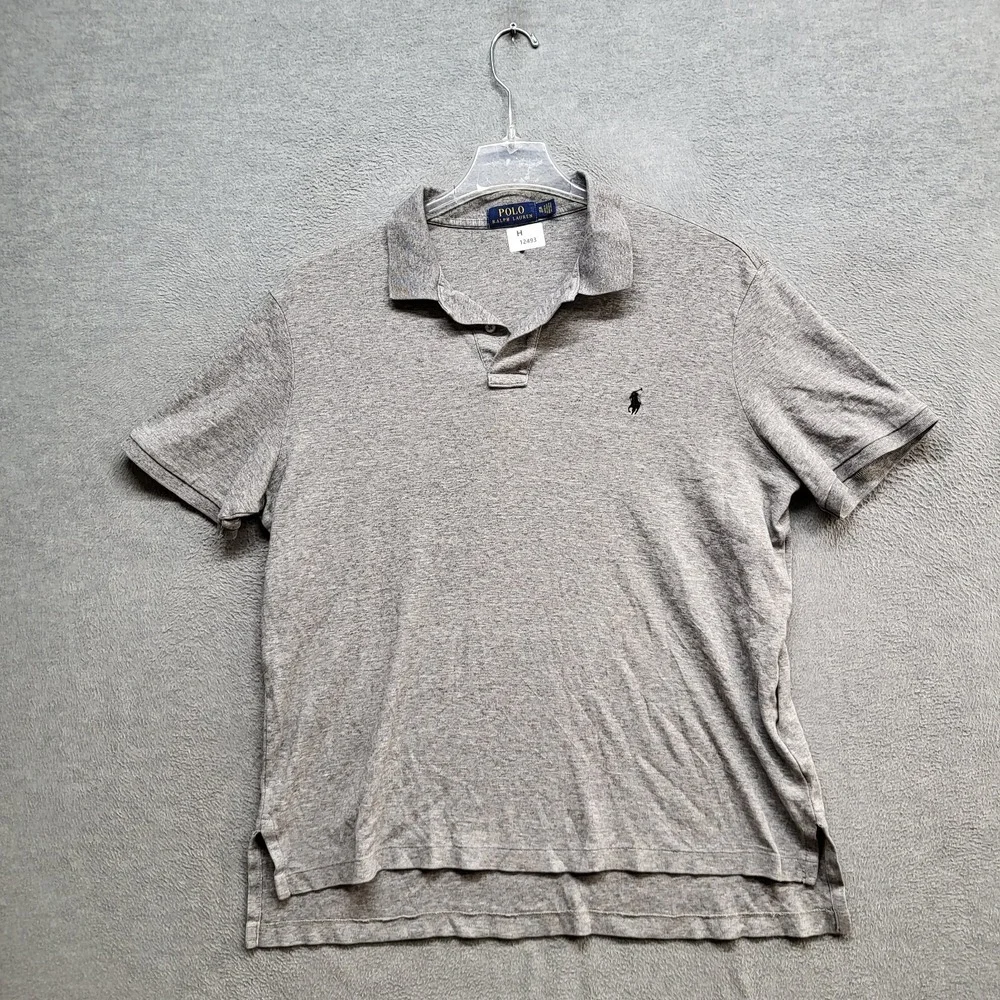 Polo Ralph Lauren Men Polo Shirt XL Gray Logo Short Sleeve Embroidered Split Hem